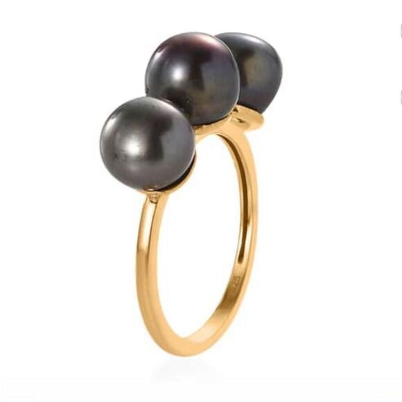 Peacock Pearl 3 Stone Ring 14kYG over 925 silver 9 - Picture 5 of 15